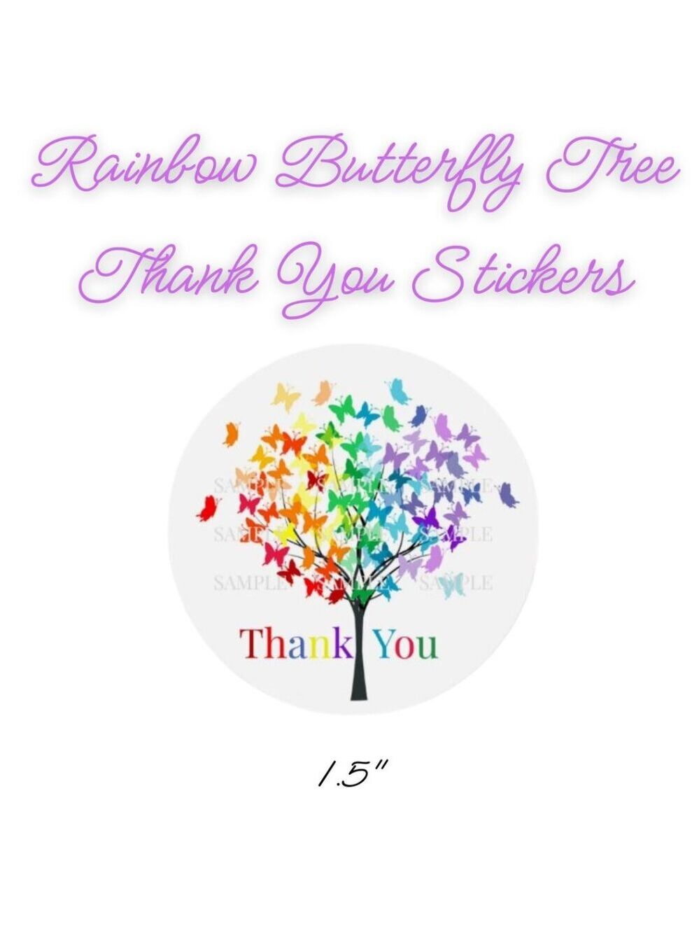 Rainbow Butterfly Tree Thank You  Stickers ~ Qty 30  Size 1.5"